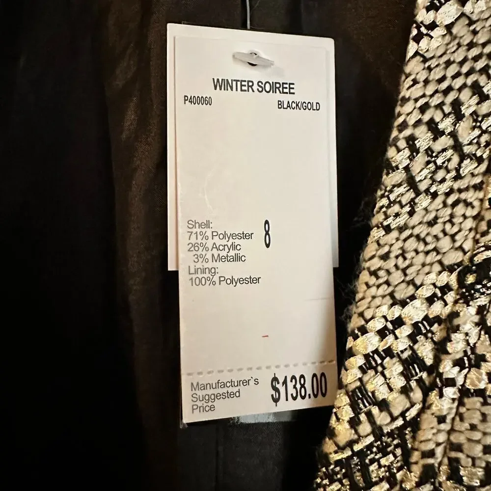 Premise Women Winter Soiree Gold Black Woven Blazer Career Office Formal Size 8 - Picture 6 of 6